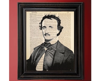 Edgar Allan Poe Portrait, Dictionary Art Print, Vintage Antique Book Page, Printed on Dictionary Paper, Poetry Art, Unique Decor, Dark Art