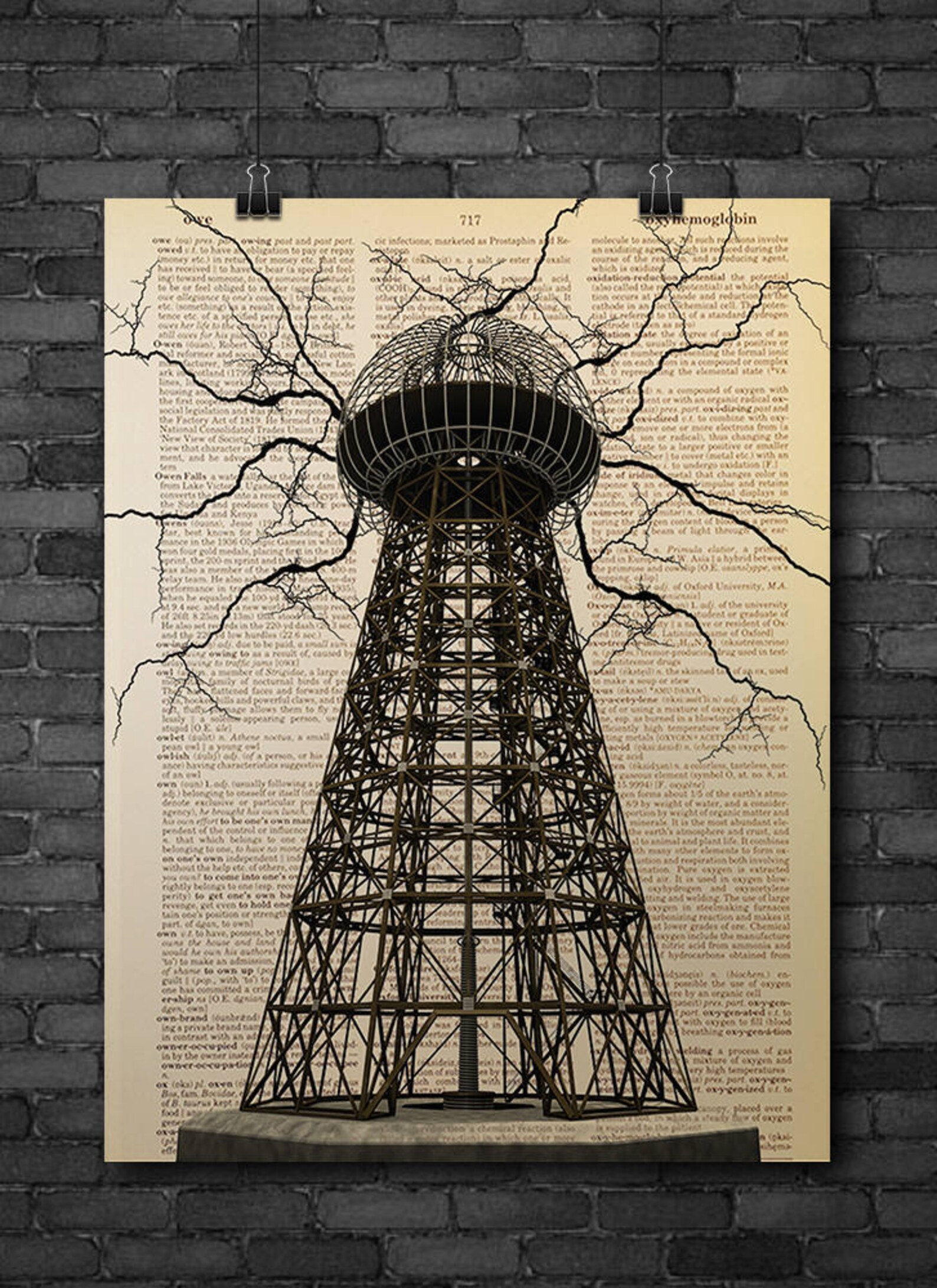 Tesla Tower Nikola Tesla Dictionary Art Print Vintage Book Etsy