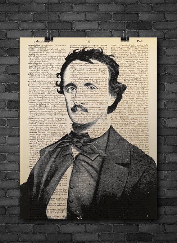 Edgar Allan Poe Portrait Dictionary Art Print Vintage Antique Book Page Printed On Dictionary Paper Poetry Art Unique Decor Dark Art - 