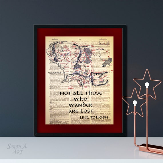 Not All Those Who Wander Are Lost E Dictionary Art Print Lord Of The Rings Tolkien Vintage Book Page Upcycled Geek Gift Nerd