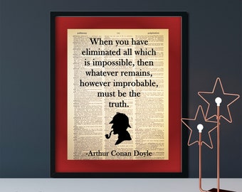 Improbable Truth, Arthur Conan Doyle Quote, Sherlock Holmes, Dictionary Art Print, Vintage Dictionary Page, Recycled, Upcycled, Geek Decor