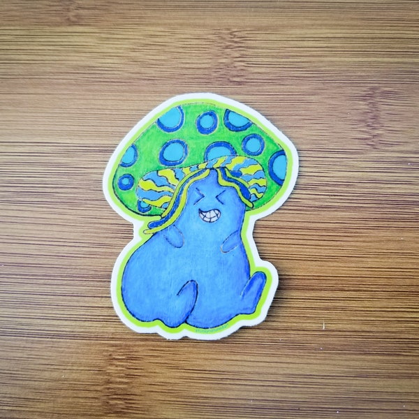 Cute Mushroom Person Sticker, 3" Vinyl Colorful Fungi Laptop Sticker, Waterproof Vinyl Sticker, Original Art Blue & Green Potato Dude Decal