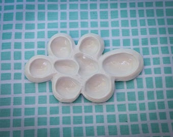 Ceramic Cloud Watercolor Palette, Small Paint Tray for Miniatures, Pottery Art Supplies, White Cloudy Dish, Mom Wife Grandma Birthday Gift