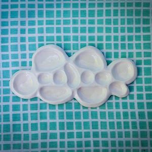 Ceramic Cloud Watercolor Palette, Small Paint Tray for Miniatures, Pottery Art Supplies, White Cloudy Dish, Mom Wife Grandma Birthday Gift