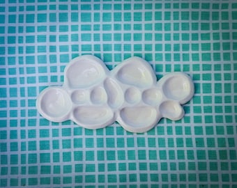 Ceramic Cloud Watercolor Palette, Small Paint Tray for Miniatures, Pottery Art Supplies, White Cloudy Dish, Mom Wife Grandma Birthday Gift