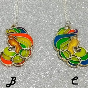 Rainbow Hair Necklace, Rainbow Hippie Pendant, Silhouette Necklace, Rainbow Glow Necklace, Neon Rainbow Jewelry, Black Light Necklace