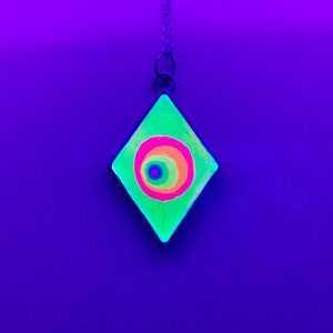 Pride Pendant, Rainbow Resin Pendant, Black Light Rainbow, Neon Rainbow, Florescent Jewelry, Yellow Resin Necklace, Painted Resin Jewelry