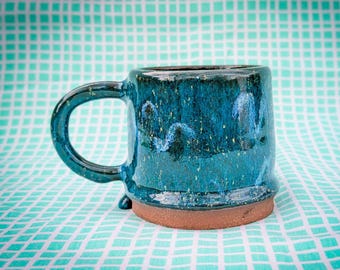 Ceramic Turquoise Blue Mug, Handmade Pottery Cup, Coffee Tea Dish, Stoneware Kitchenware