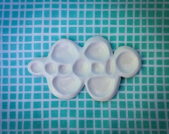 Ceramic Cloud Watercolor Palette, Small Paint Tray for Miniatures, Pottery Art Supplies, White Cloudy Dish, Mom Wife Grandma Birthday Gift