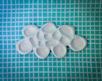 Ceramic Cloud Watercolor Palette, Small Paint Tray for Miniatures, Pottery Art Supplies, White Cloudy Dish, Mom Wife Grandma Birthday Gift