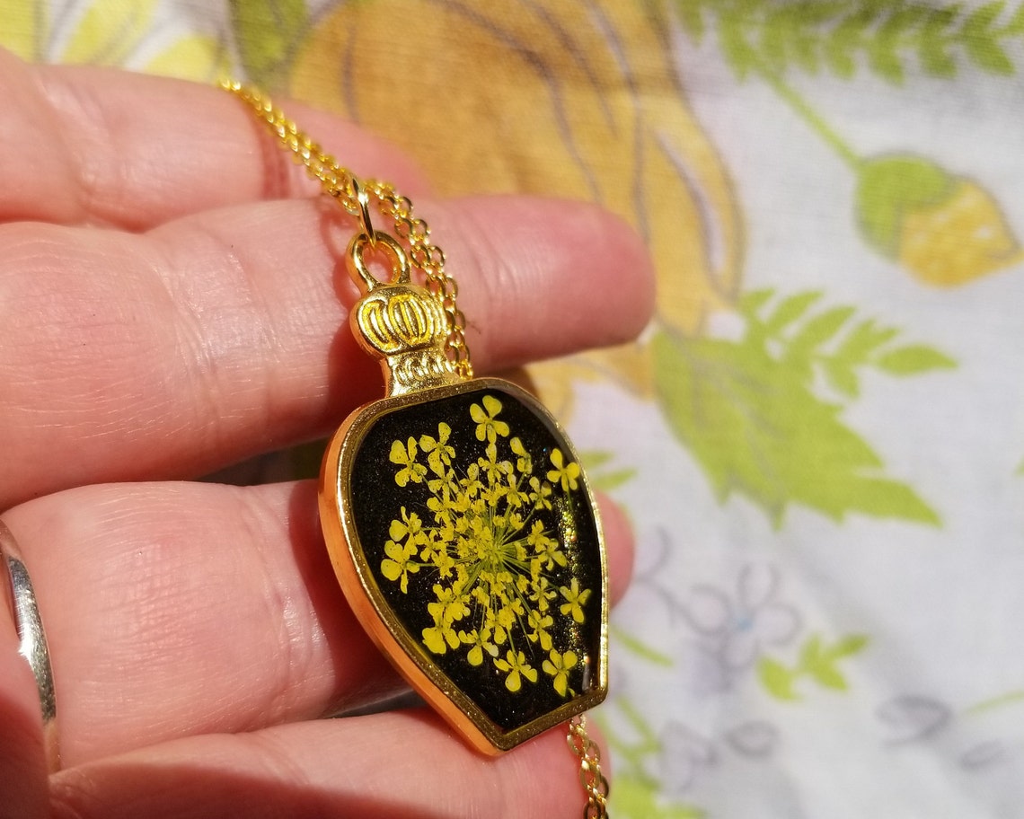 Pressed Yellow Flower Necklace Floral Bottle Jewelry Spell Etsy