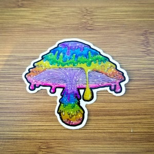 Funky Mushroom Sticker, 3" Vinyl Colorful Fungi Laptop Sticker, Waterproof Vinyl Trippy Drippy Sticker, Original Art Rainbow Mushroom Decal