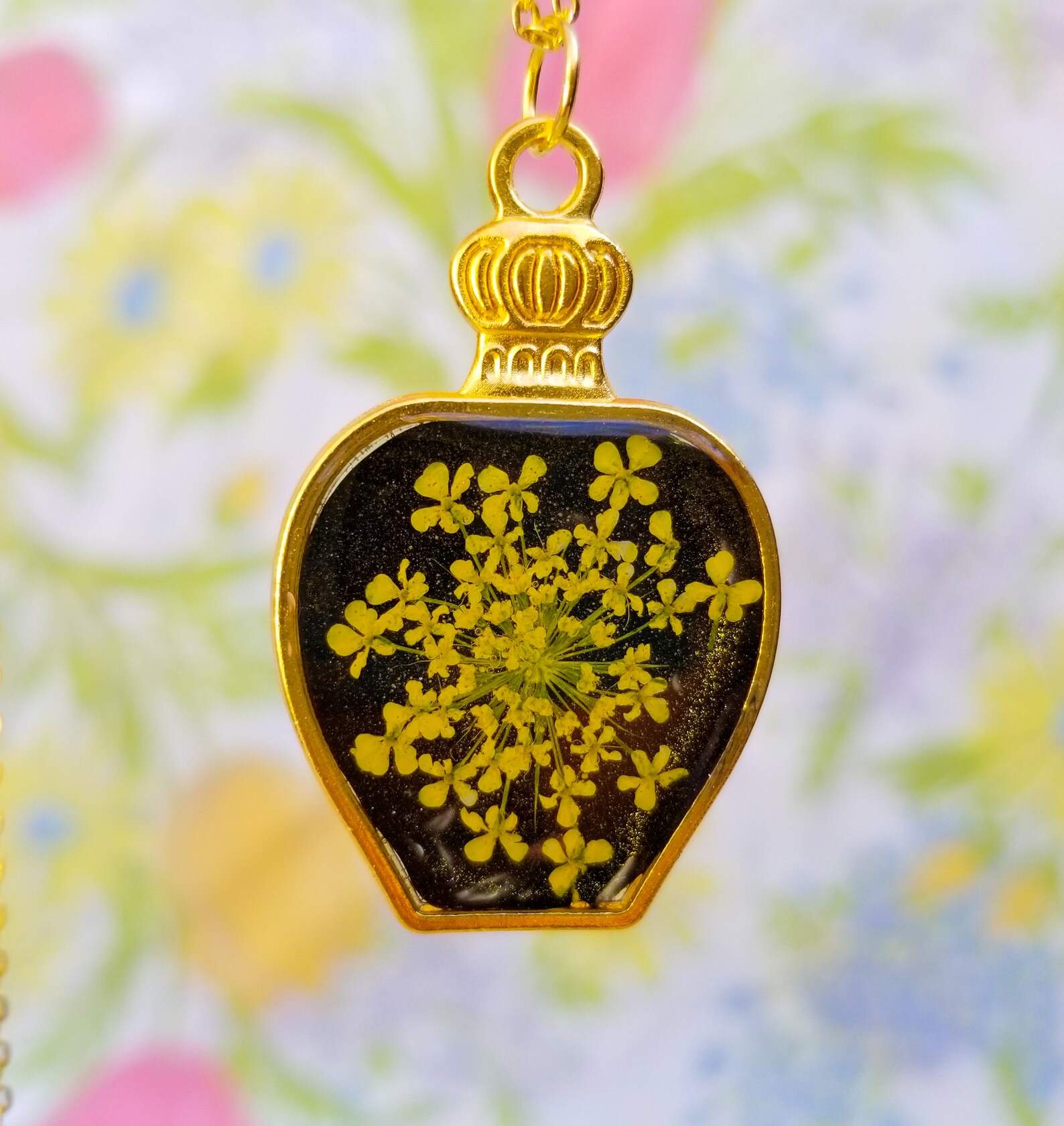 Pressed Yellow Flower Necklace Floral Bottle Jewelry Spell Etsy