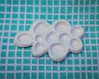 Ceramic Cloud Watercolor Palette, Small Paint Tray for Miniatures, Pottery Art Supplies, White Cloudy Dish, Mom Wife Grandma Birthday Gift