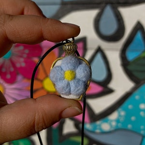 Blue and Yellow Flower Pendant, Needle Felt Jewelry, Wool Felted Jewelry, Wool Flower Jewelry, Fiber Art Necklace, Felted Flower Jewelry