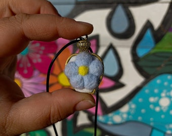 Blue and Yellow Flower Pendant, Needle Felt Jewelry, Wool Felted Jewelry, Wool Flower Jewelry, Fiber Art Necklace, Felted Flower Jewelry