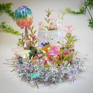 Illuminated Magical Mushroom Land, Rainbow Fairy Garden Lamp, Light Up Hot Glue Mushrooms, Unique Gift for Teens, Trippy Accent Lighting