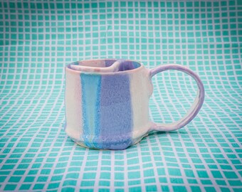 Ceramic Tea Berry Strainer Mug, Handmade Purple Pottery Cup, Pink Coffee Tea Dish, Turquoise Blue Stoneware Kitchenware