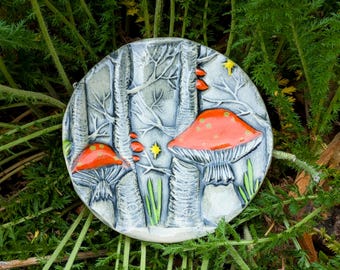 Ceramic Mushroom Ring Dish, Tea Bag Rest, Aspen Forest Décor, Boho Decorative Accessory, Orange Pottery Tray, Mom Wife Grandma Birthday Gift