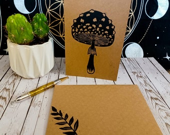 Mushroom Greeting Card, Block Printed Greeting Card, Amanita Mushroom Print, Hand Printed Card, Mushroom Note Card, Mushroom Block Print