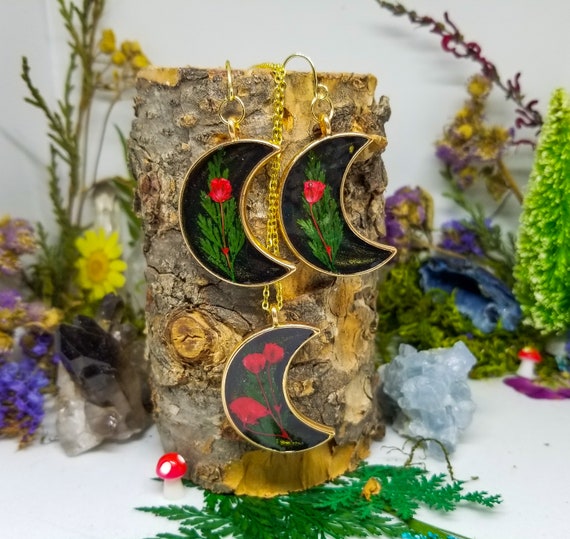 Flower Moon Jewelry Set Real Flower Resin Jewelry Gift for Mom