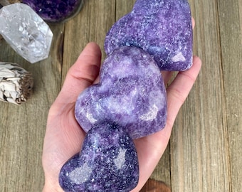 Hand Carved Lepidolite Crystal Heart: Emotional Healing, Stress Relief, Unique Gift For Crystal Lovers