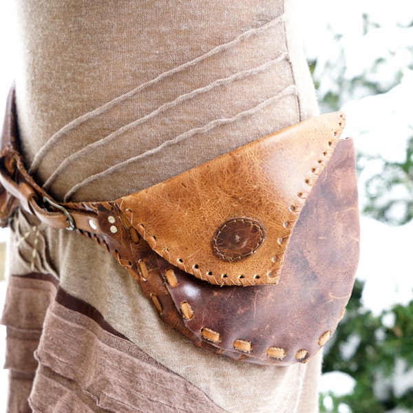 Brown Leather Utility Belt Festival Hip Belt with Pouches with Natural Jade Stone Hippie Burning man Boho Sacred Feminine Wild Woman Goddess