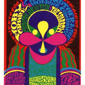 Moby Grape Big Brother und die Tochtergesellschaft Country Joe 1967 Avalon Ballroom Postkarte B Brennofen