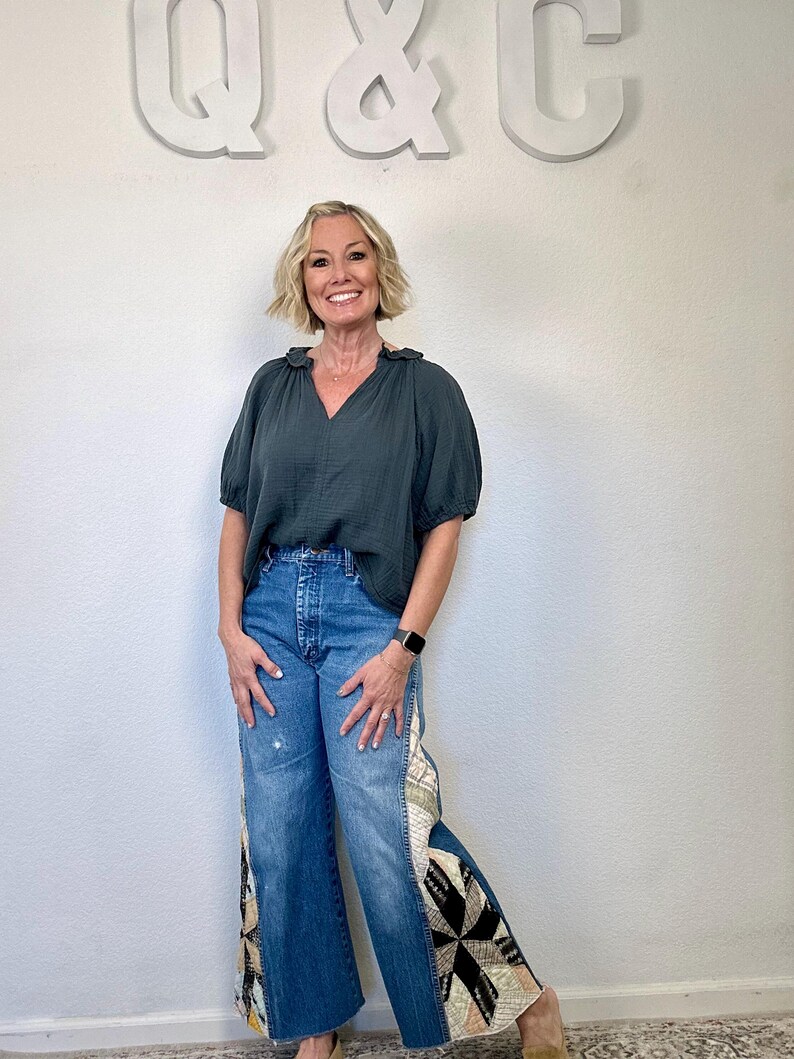 Wrangler crop flare-jeans, vintage quiltpanelen, gerecycled denim, maat 6 afbeelding 18