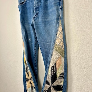 Wrangler crop flare-jeans, vintage quiltpanelen, gerecycled denim, maat 6 afbeelding 10