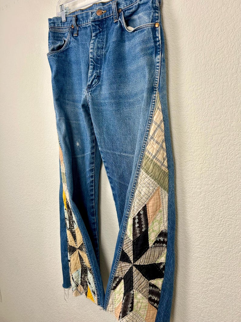 Wrangler crop flare-jeans, vintage quiltpanelen, gerecycled denim, maat 6 afbeelding 10
