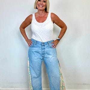 The Annie (size 12/14) Levi’s Barrel Jeans with Vintage Fabric Panels