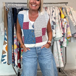 The Vanessa Vintage Quilt Cropped Vest XS-M