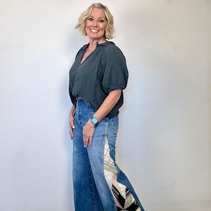 Wrangler crop flare-jeans, vintage quiltpanelen, gerecycled denim, maat 6 afbeelding 14