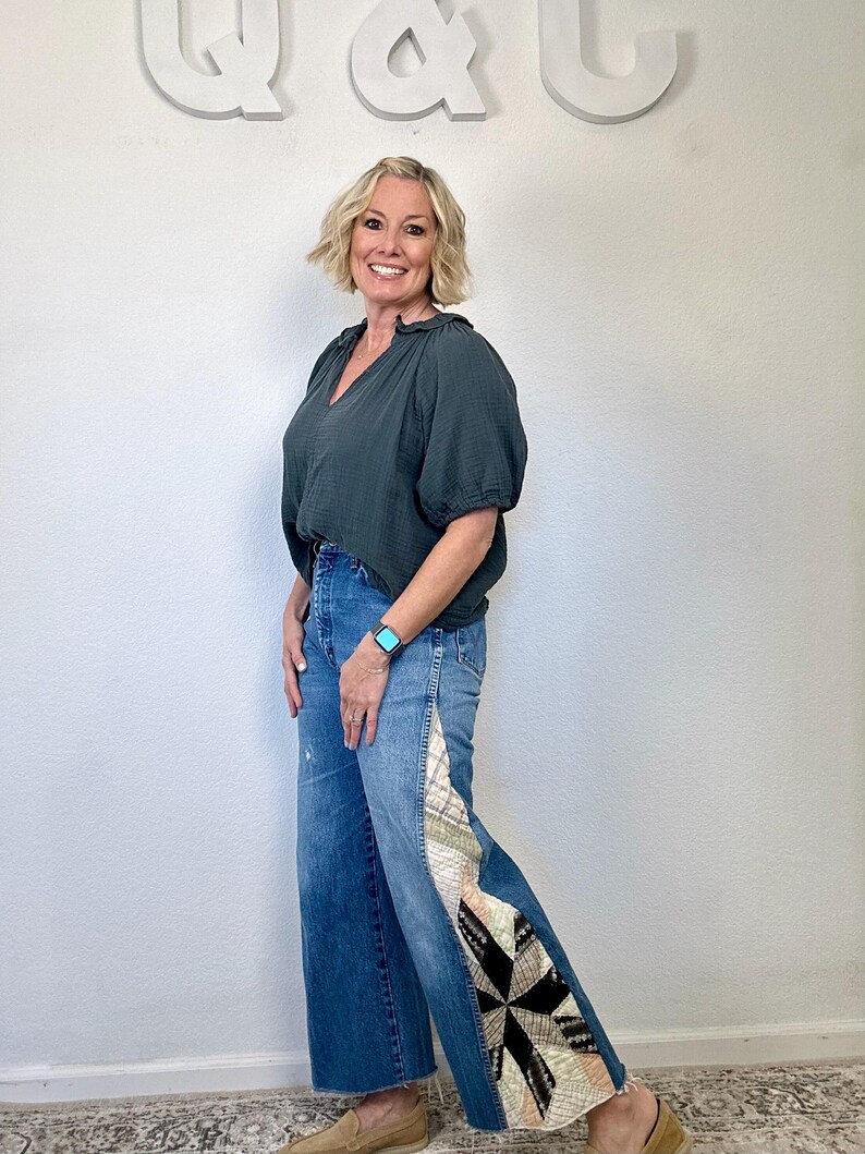 Wrangler crop flare-jeans, vintage quiltpanelen, gerecycled denim, maat 6 afbeelding 14