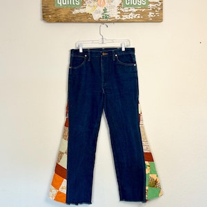 The Anna (size 6/8) Wrangler Flare Jeans with Vintage Quilt Panels