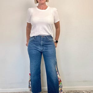 The Rebecca (size 4/6) Wrangler Crop Wide Leg Jeans with Vintage Quilt Panels