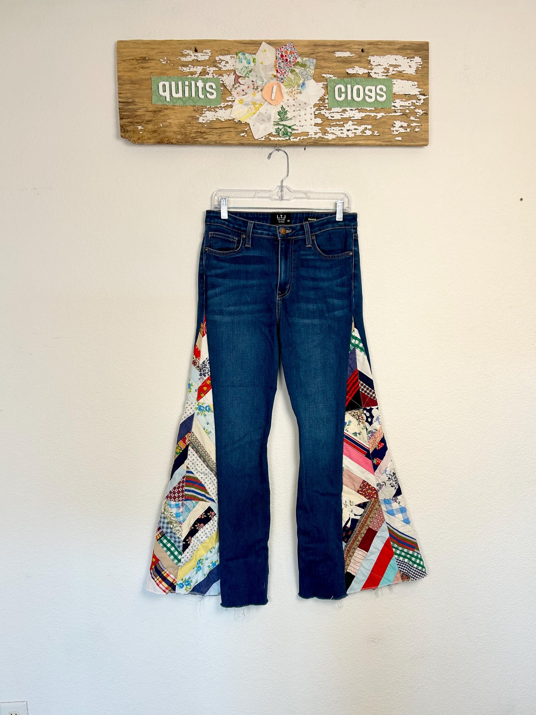 The Mia (size 8) Flare Jeans With Vintage Quilt Panels - Etsy