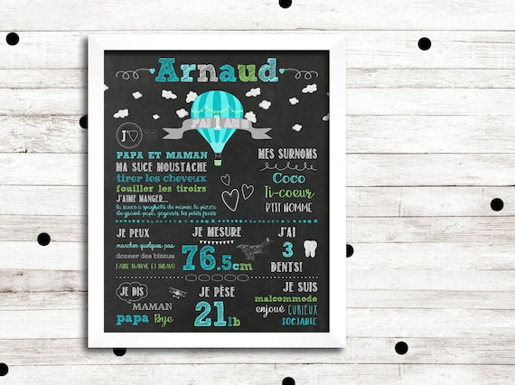 Affiche Premier Anniversaire Personnalisee Up Etsy