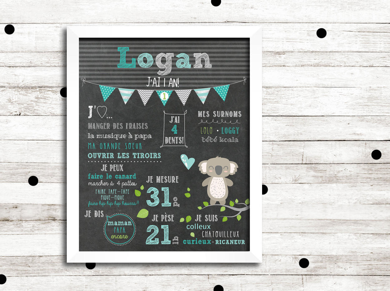 Koala Birthday Chalkboard Custom Digital File Boy Birthday Etsy