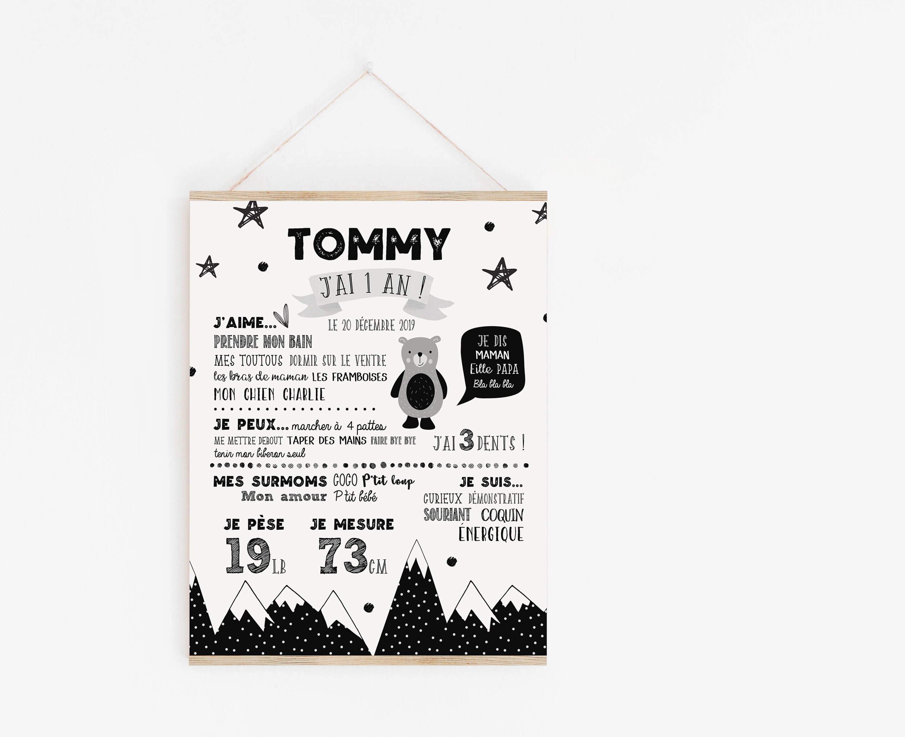 Personalized First Birthday Poster Black And White Imprimable Etsy
