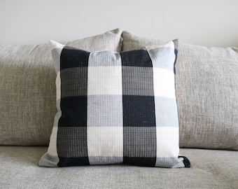 18 - Black & Cream Buffalo Plaid Pillow Cover - 18" x 18"