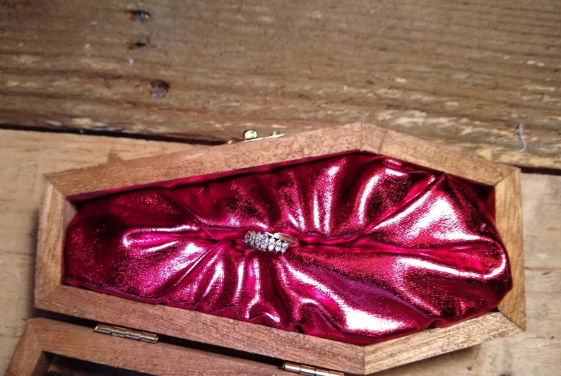 Gothic Jewelry Ring Box Wood Mini Coffin Halloween Goth Trinket Storage 6