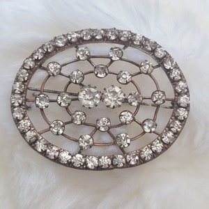 Vintage 1915 Paste Brooch: Geometric Bronze-Toned Statement Pin