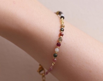 Bracciale fatto a mano con perline di tormalina: catena in acciaio inossidabile con oro 18k