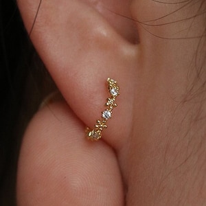 925 sterling silver flower cubic zirconia semi hoop circle earrings dainty delicate 18k gold plated silver rose gold plated half hoops