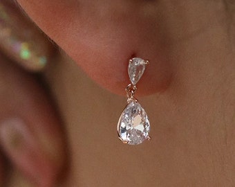 Sterling Silver Teardrop Dangle Earrings: Cubic Zirconia, Elegant Wedding Jewelry