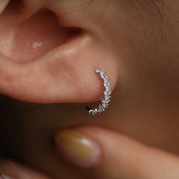 925 sterling silver moonstone bunch sparkle circle hoop earrings dainty delicate 18k gold plated silver rose gold plated half hoops