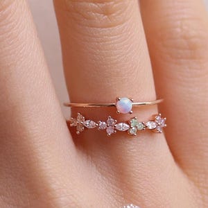 Layered Opal Bloom Ring, Statement Ring, Stacking Ring, Dainty Ring, Gift for Her, Free Size Ring, Adjustable Ring, Anniversary Gift, flower
