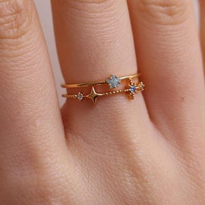 Blue topaz Star layered ring, Statement Ring, Stacking Ring, Dainty Ring, Gift for Her, Free Size Ring, Adjustable Rings, Gemstone Ring